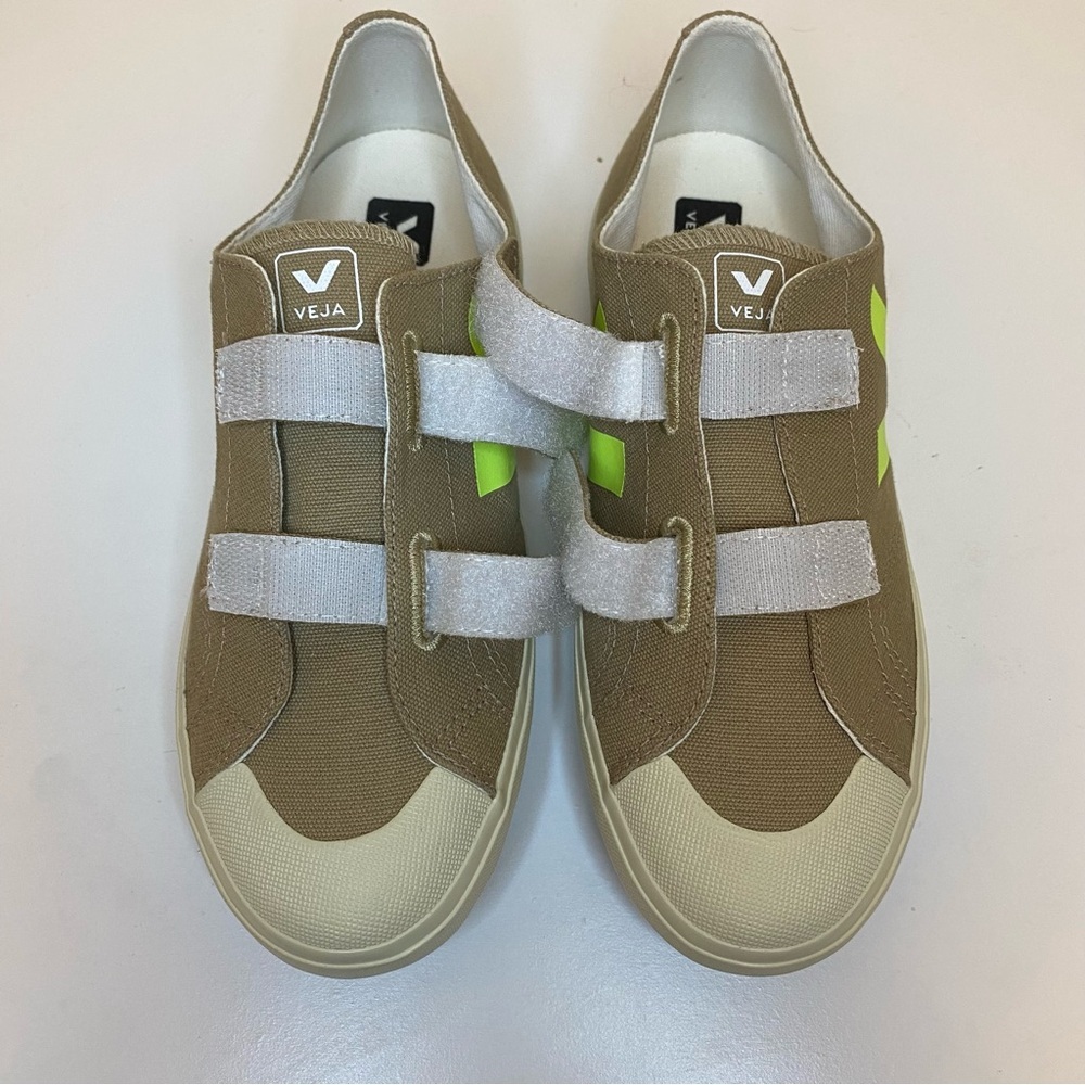 VEJA x BONPOINT Ollie Touch Strap Canvas Sneakers Dune Beige Sz 35 US 4 Unisex - Picture 6 of 11